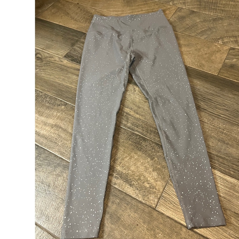 Beyond Yoga Grey White Speckled Print Athletic Leggings Yoga Tights Size L